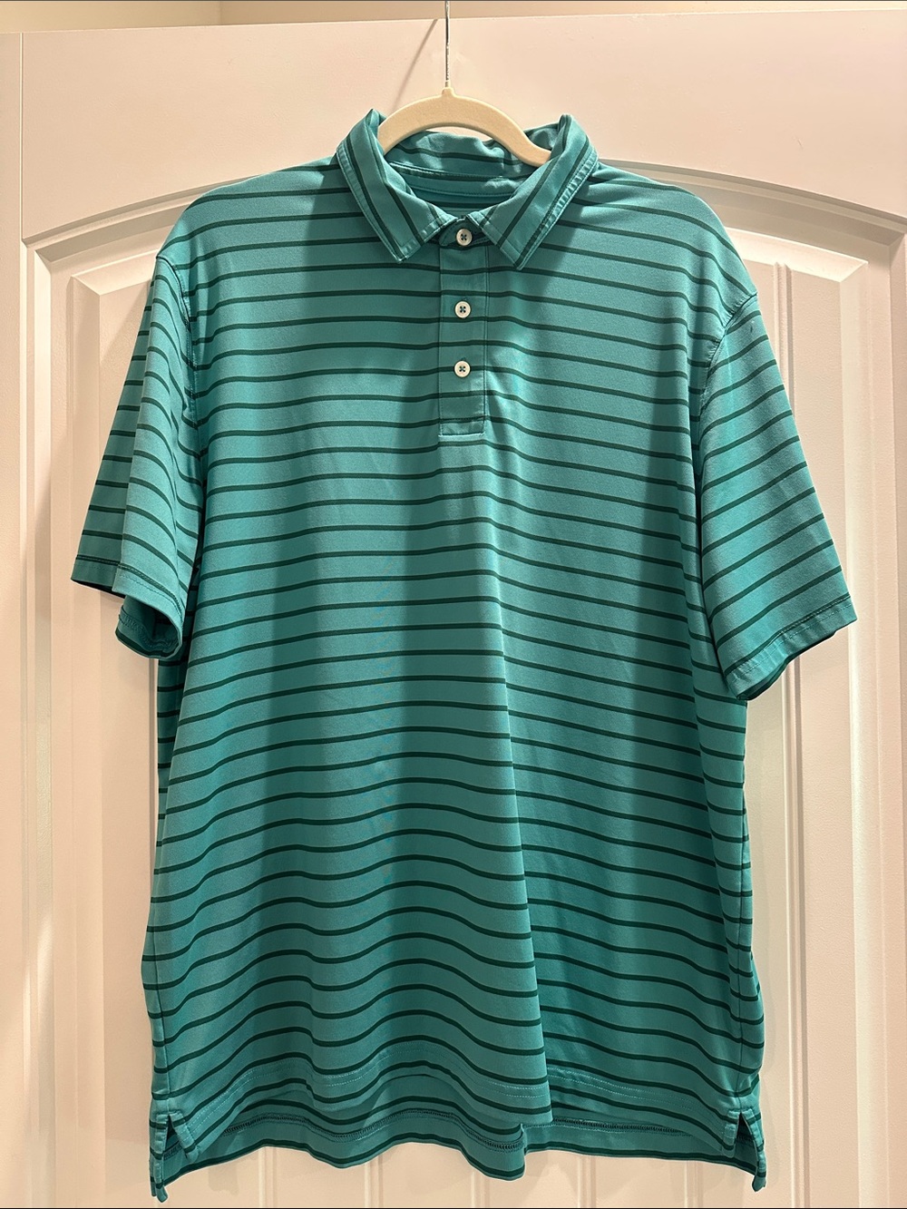 L.L. Bean Teal Polo with Dark Teal Stripes